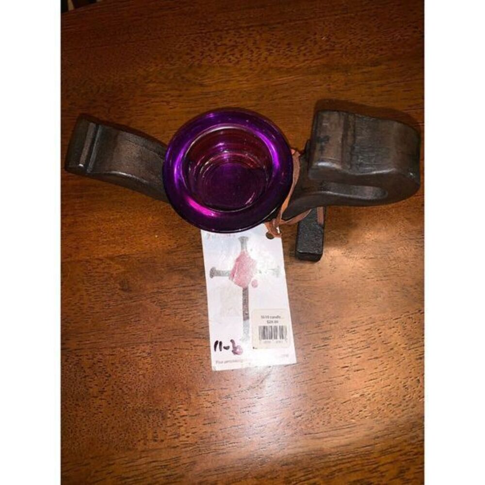 Zartist Railways‎ Iron & Purple Glass Candle Candleholder Signed Numbered